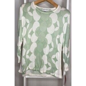 Cathy Daniels Sweater Womens Large Green White Art Deco Pop Crew Neck Studs NEW